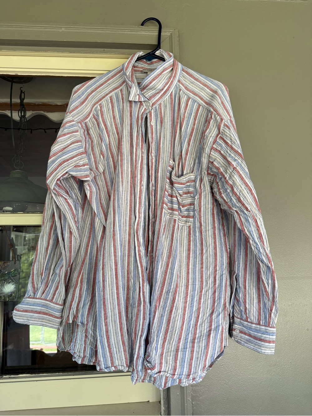 LOFT Striped Cotton Button-Down Shirt in Red, Blue & White